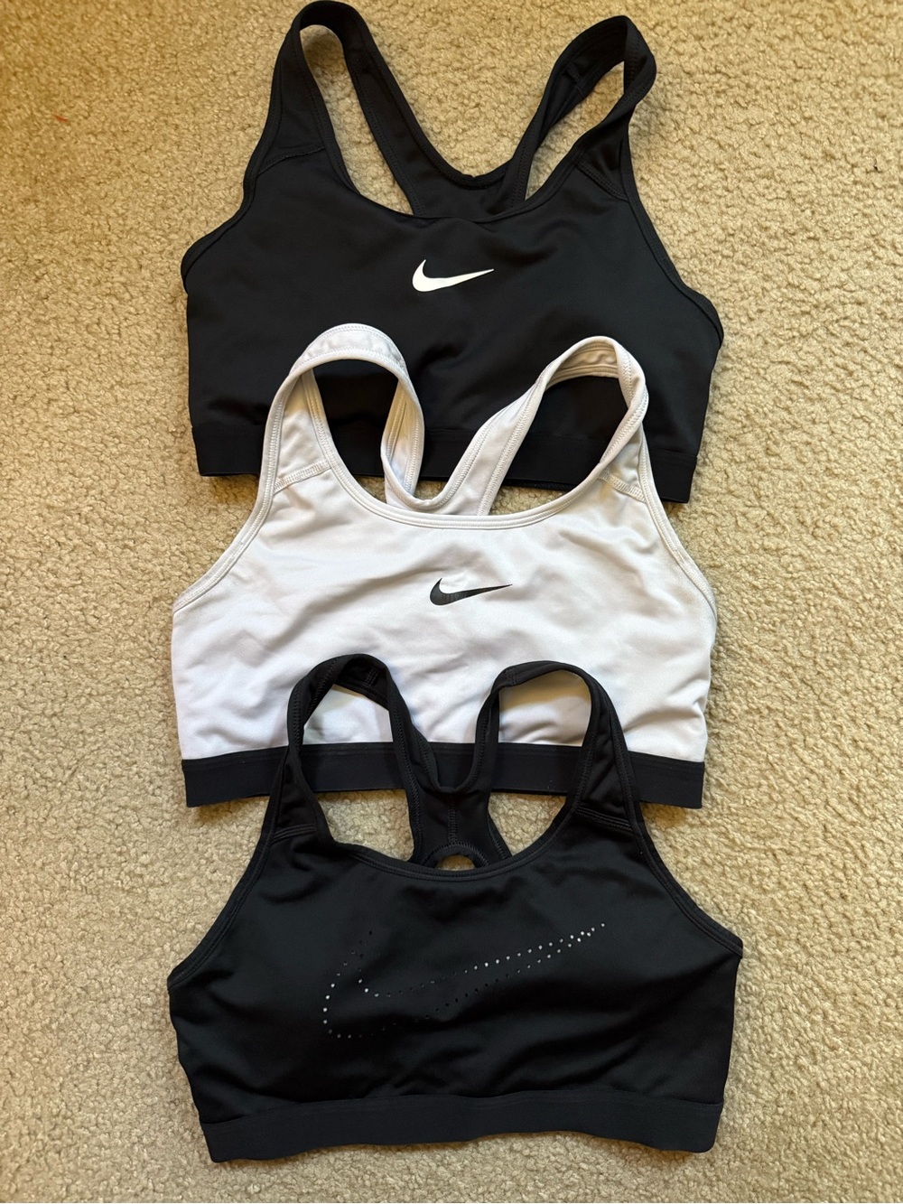 Nike Dri-Fit Racerback Sports Bras M Set of 3 Black White Swoosh Bra Compression